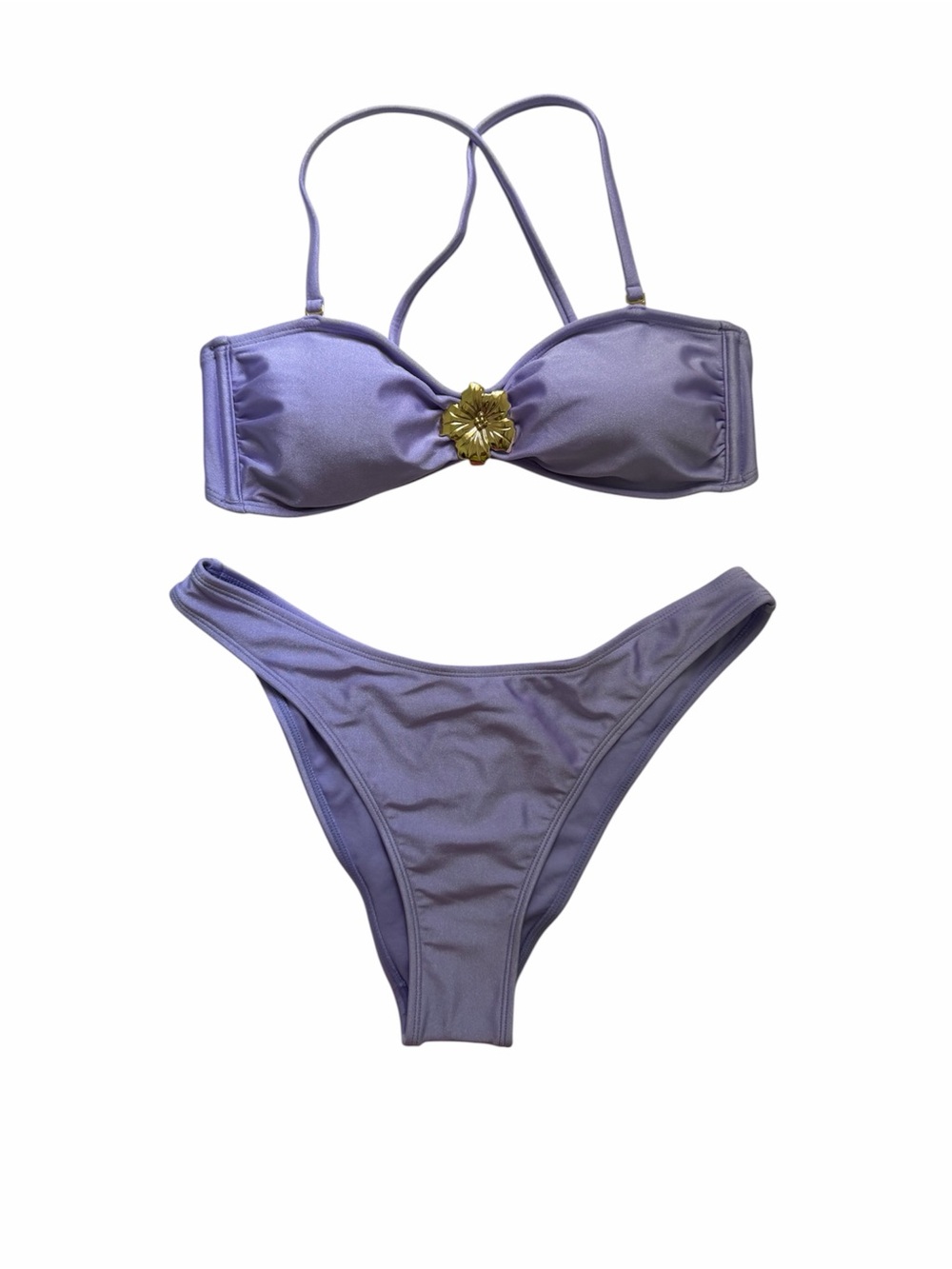 wild fable Lavender Bandeau Bikini Set with Gold Flower Accent